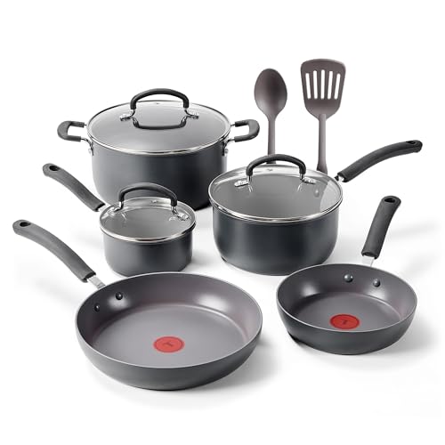 T-Fal Ultimate Hard Anodized Nonstick 10 Piece Cookware Set, Oven Safe Up to 400°F, Dishwasher Safe, Pots and Pans Set, Includes Frying Pans, Saucepan, Stockpot, Cooking Utensils, Stone - My Kitchen Products