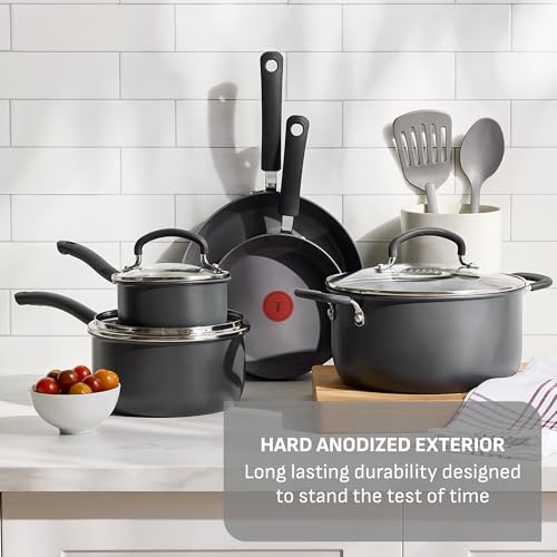 T-Fal Ultimate Hard Anodized Nonstick 10 Piece Cookware Set, Oven Safe Up to 400°F, Dishwasher Safe, Pots and Pans Set, Includes Frying Pans, Saucepan, Stockpot, Cooking Utensils, Stone - My Kitchen Products