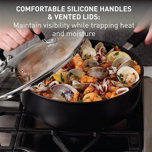 T-Fal Ultimate Hard Anodized Nonstick Pots and Pans Set 17 Piece, Nonstick Cookware Set with Fry Pan, Saucepans, Saute-Pan, Griddle, Dishwasher Safe, Onyx - My Kitchen Products