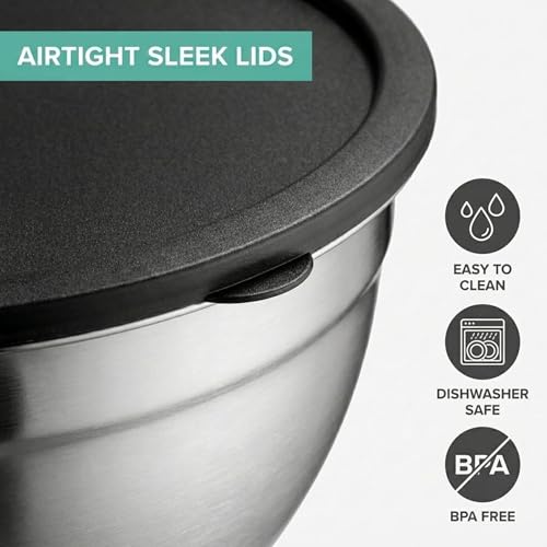 Table Concept Mixing Bowls with Airtight Lids, Stainless Steel Nesting Bowl Set for Space Saving Storage, Ideal for Cooking, Baking, Prepping & Food Storage - My Kitchen Products
