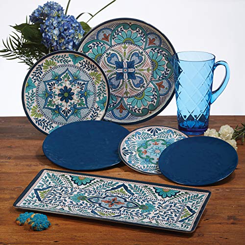 Talavera 3-Piece Melamine Hostess Serveware Set – Chip & Dip Server, 3-Section Relish Tray, and 19" Rectangular Platter – Colorful Southwest Serving Set for Entertaining & Outdoor Dining - My Kitchen Products