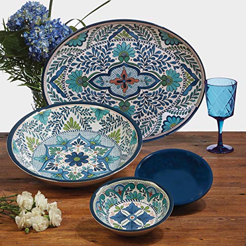 Talavera 3-Piece Melamine Hostess Serveware Set – Chip & Dip Server, 3-Section Relish Tray, and 19" Rectangular Platter – Colorful Southwest Serving Set for Entertaining & Outdoor Dining - My Kitchen Products