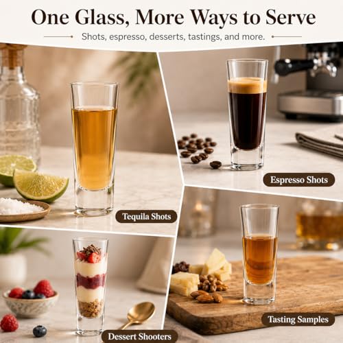 TAOUNOA 2 OZ Tall Shot Glasses 18 Pack - 3.9 Inch Clear Shot Cups for Whiskey, Tequila, Vodka, Espresso - Durable Glass Shot Glasses for Home, Bars & Parties - My Kitchen Products