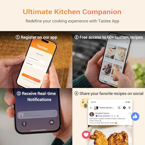 Tastee Ceramic Air Fryer, 8-in-1 Compact 5.5QT AirFryers, 450°F Digital Airfryer Dehydrator with Smart Probe, 24 Presets One-touch Cooking, In-app Recipes with Window, Dishwasher-safe & Non-stick - My Kitchen Products