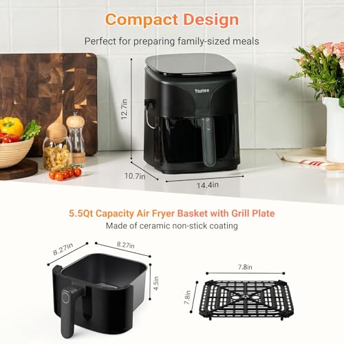Tastee Ceramic Air Fryer, 8-in-1 Compact 5.5QT AirFryers, 450°F Digital Airfryer Dehydrator with Smart Probe, 24 Presets One-touch Cooking, In-app Recipes with Window, Dishwasher-safe & Non-stick - My Kitchen Products