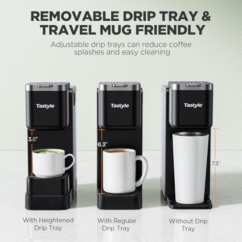 Tastyle 330MF Single Serve Coffee Maker with Built-in Detachable Milk Frother, Iced and Hot Coffee Machine for K Cup & Grounds, 40oz Removable Water Reservoir, 6 Cup Sizes, Fits 7.3" Travel Mug, Black - My Kitchen Products