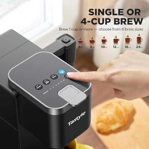 Tastyle 330MF Single Serve Coffee Maker with Built-in Detachable Milk Frother, Iced and Hot Coffee Machine for K Cup & Grounds, 40oz Removable Water Reservoir, 6 Cup Sizes, Fits 7.3" Travel Mug, Black - My Kitchen Products