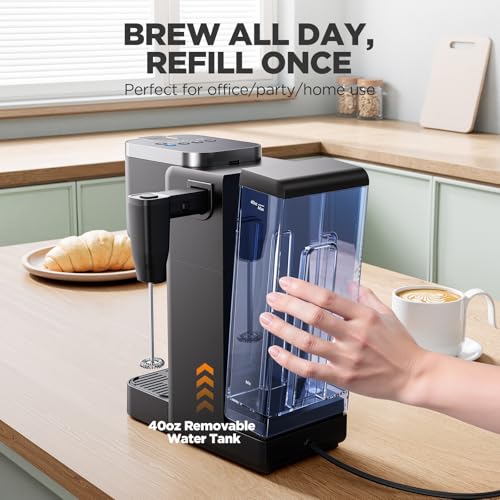 Tastyle 330MF Single Serve Coffee Maker with Built-in Detachable Milk Frother, Iced and Hot Coffee Machine for K Cup & Grounds, 40oz Removable Water Reservoir, 6 Cup Sizes, Fits 7.3" Travel Mug, Black - My Kitchen Products