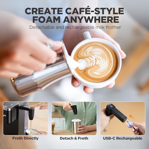 Tastyle 330MF Single Serve Coffee Maker with Built-in Detachable Milk Frother, Iced and Hot Coffee Machine for K Cup & Grounds, 40oz Removable Water Reservoir, 6 Cup Sizes, Fits 7.3" Travel Mug, Black - My Kitchen Products