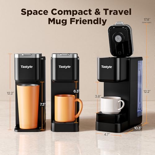 Tastyle Hot & Iced Coffee Maker with Magnetic K-Pod Organizer (Pods Not Included), Stores 10 Pods, 4-5 Cups Coffee Maker & Single-serve Brewer for K Cup & Grounds, 40oz Removable Water Tank, Black - My Kitchen Products