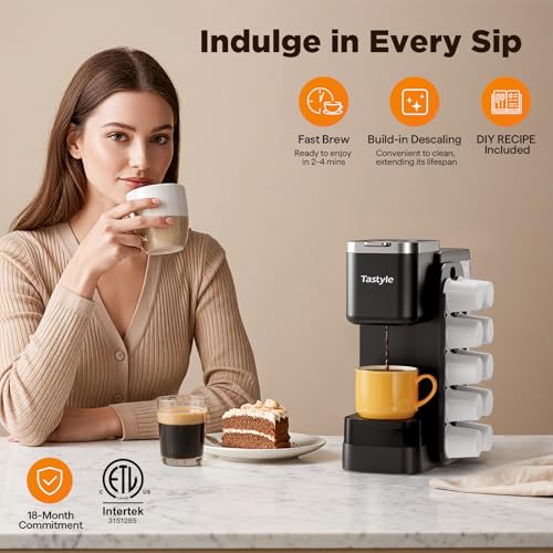 Tastyle Hot & Iced Coffee Maker with Magnetic K-Pod Organizer (Pods Not Included), Stores 10 Pods, 4-5 Cups Coffee Maker & Single-serve Brewer for K Cup & Grounds, 40oz Removable Water Tank, Black - My Kitchen Products