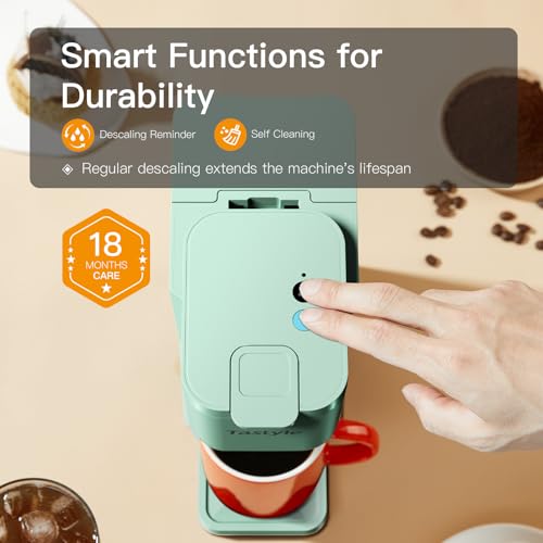 Tastyle Mini Hot and Iced Coffee Maker Single Serve, for K Cup and Ground, 6 to 14 Oz Brew Sizes, with Recipe Book, for Home, Travel, RV, Office and Dorm, Mint - My Kitchen Products
