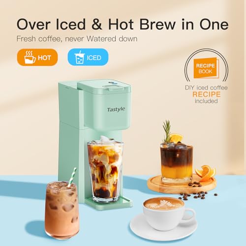 Tastyle Mini Hot and Iced Coffee Maker Single Serve, for K Cup and Ground, 6 to 14 Oz Brew Sizes, with Recipe Book, for Home, Travel, RV, Office and Dorm, Mint - My Kitchen Products