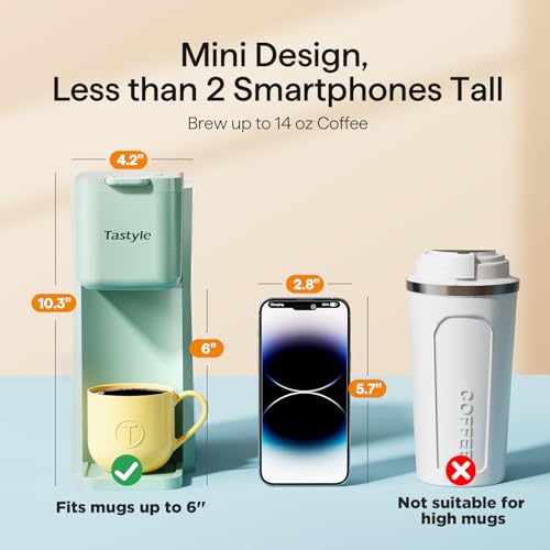 Tastyle Mini Hot and Iced Coffee Maker Single Serve, for K Cup and Ground, 6 to 14 Oz Brew Sizes, with Recipe Book, for Home, Travel, RV, Office and Dorm, Mint - My Kitchen Products