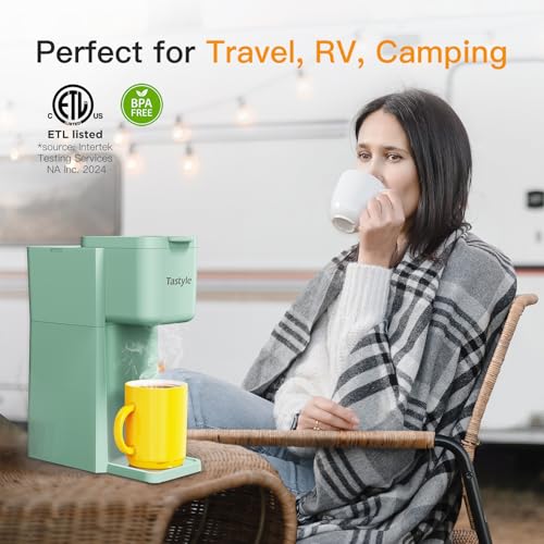 Tastyle Mini Hot and Iced Coffee Maker Single Serve, for K Cup and Ground, 6 to 14 Oz Brew Sizes, with Recipe Book, for Home, Travel, RV, Office and Dorm, Mint - My Kitchen Products