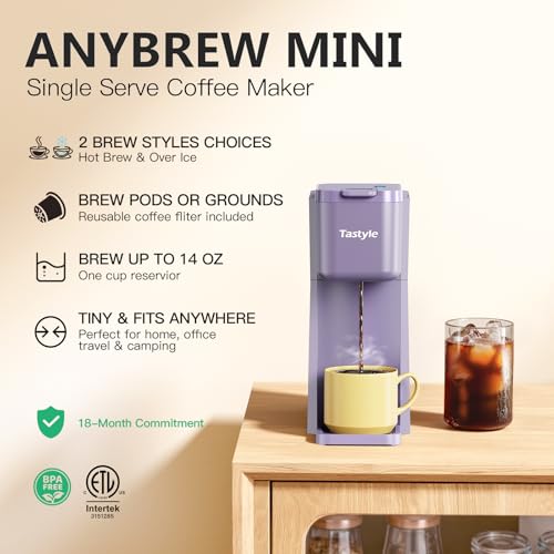 Tastyle Mini Hot and Iced Coffee Maker Single Serve, for K Cup and Ground, 6 to 14 Oz Brew Sizes, with Recipe Book, for Home, Travel, RV, Office and Dorm, Violet - My Kitchen Products
