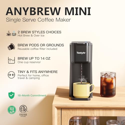 Tastyle Mini Hot and Iced Coffee Maker Single Serve, for K Cup and Ground, 6 to 14 Oz Brew Sizes, with Recipe Book, for Home, Travel, RV, Office and Dorm,Classic Black (2.0 Version) - My Kitchen Products