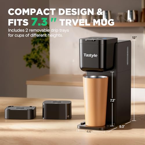Tastyle Single Serve Coffee Maker for K Cup and Ground Coffee | Brew up to 16 Oz, Fits 7.3'' Travel Mug | Hot, Bold & Over Ice | Compact for Office, RV& Hotel, Classic Black (3.0 Version) - My Kitchen Products