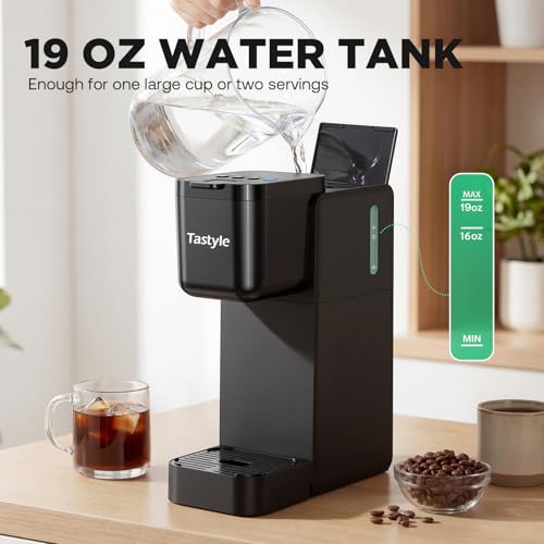 Tastyle Single Serve Coffee Maker for K Cup and Ground Coffee | Brew up to 16 Oz, Fits 7.3'' Travel Mug | Hot, Bold & Over Ice | Compact for Office, RV& Hotel, Classic Black (3.0 Version) - My Kitchen Products