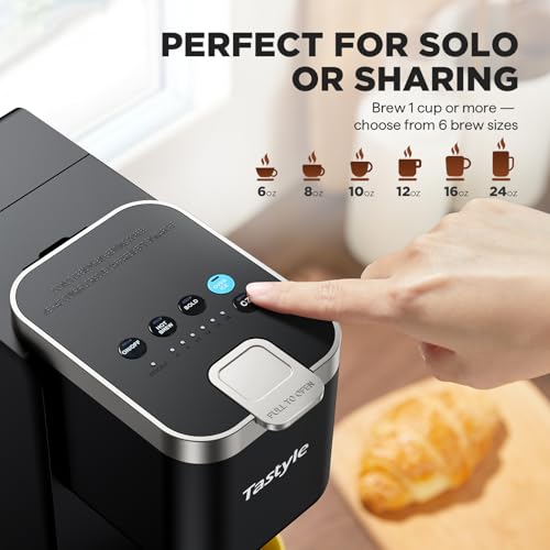 Tastyle Single Serve Coffee Maker, Iced and Hot Coffee Machine for K Cup & Grounds, Compact Design, 40oz Removable Water Reservoir, 6 to 24 Oz Brew Sizes, Fits 7.3" Travel Mug, Black - My Kitchen Products