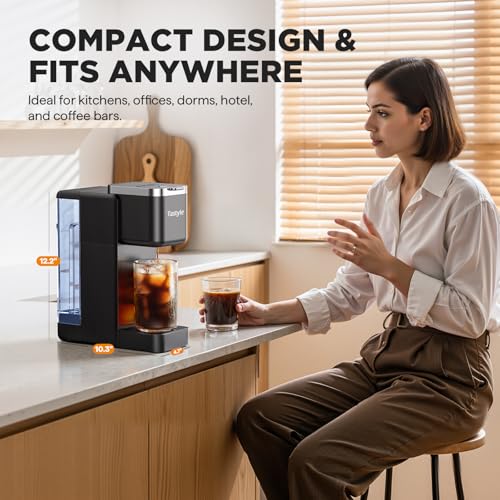 Tastyle Single Serve Coffee Maker, Iced and Hot Coffee Machine for K Cup & Grounds, Compact Design, 40oz Removable Water Reservoir, 6 to 24 Oz Brew Sizes, Fits 7.3" Travel Mug, Black - My Kitchen Products