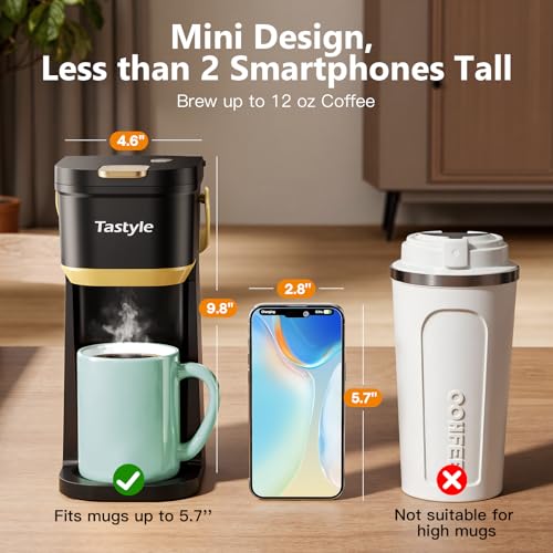 Tastyle Single Serve One Cup Coffee Maker, for K Cups and Grounds, Mini Coffee Maker with Portable Handle, 6 to 12 Oz Brew Size, for Travel, Camping, Office, RV and Dorm, 120V, Black and Gold - My Kitchen Products