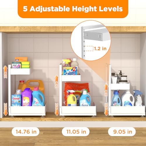 TATAANTY Under Sink Organizer 2 Pack, 2 Tier Metal Under the Sink Storage, Heavy Duty Slide out Pull out Cabinet Organizer, Height Adjustable for Kitchen Bathroom Pantry Closet Organization Rack - My Kitchen Products