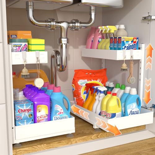 TATAANTY Under Sink Organizer 2 Pack, 2 Tier Metal Under the Sink Storage, Heavy Duty Slide out Pull out Cabinet