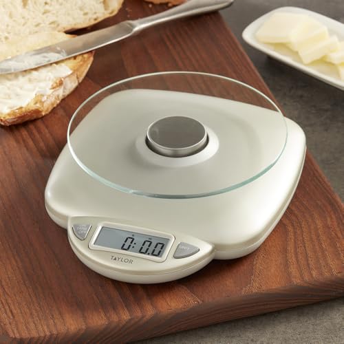 Taylor 11LB Capacity Digital Glass Top Kitchen Scale with LCD Display, Weight in Grams and Ounces for Baking, Cooking, and Meal Prep, Silver - My Kitchen Products