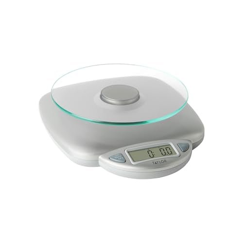 Taylor 11LB Capacity Digital Glass Top Kitchen Scale with LCD Display, Weight in Grams and Ounces for Baking, Cooking, and Meal Prep, Silver - My Kitchen Products
