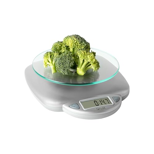 Taylor 11LB Capacity Digital Glass Top Kitchen Scale with LCD Display, Weight in Grams and Ounces for Baking, Cooking, and Meal Prep, Silver - My Kitchen Products