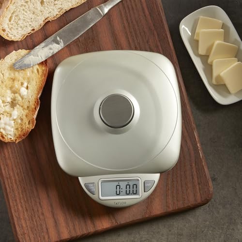 Taylor 11LB Capacity Digital Glass Top Kitchen Scale with LCD Display, Weight in Grams and Ounces for Baking, Cooking, and Meal Prep, Silver - My Kitchen Products