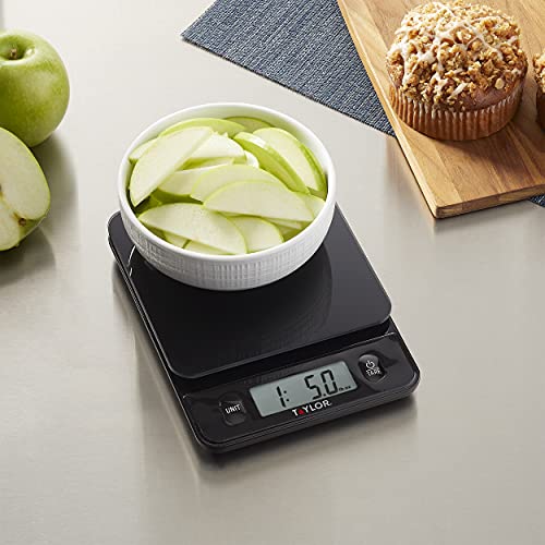 Taylor Glass Top Food Scale with Touch Controls, 11 lb Capacity, Sleek Black Design for Precision Food Measurement in Grams and Ounces - My Kitchen Products