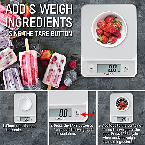 Taylor Glass Top Food Scale with Touch Controls, 11 lb Capacity, Sleek Silver Design, Accurate and Easy-to-Use Scale for Cooking and Baking - My Kitchen Products