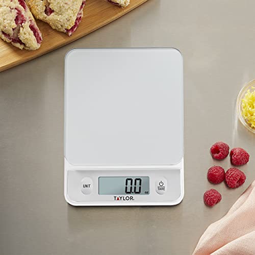 Taylor Glass Top Food Scale with Touch Controls, 11 lb Capacity, Sleek Silver Design, Accurate and Easy-to-Use Scale for Cooking and Baking - My Kitchen Products
