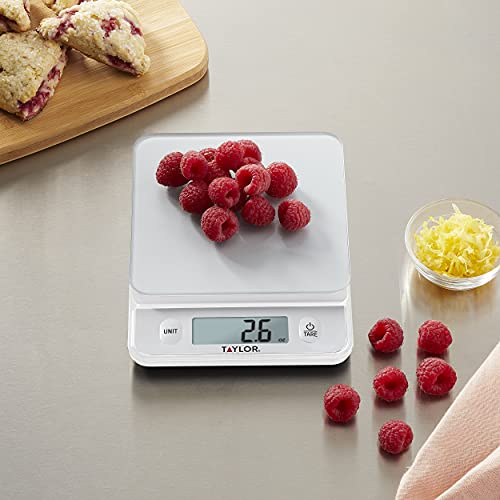 Taylor Glass Top Food Scale with Touch Controls, 11 lb Capacity, Sleek Silver Design, Accurate and Easy-to-Use Scale for Cooking and Baking - My Kitchen Products