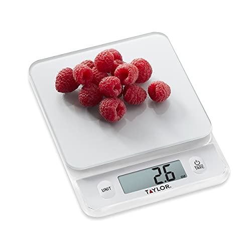 Taylor Glass Top Food Scale with Touch Controls, 11 lb Capacity, Sleek Silver Design, Accurate and Easy-to-Use Scale for Cooking and Baking - My Kitchen Products