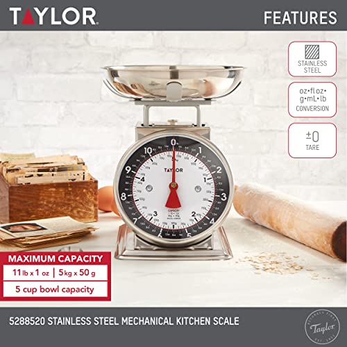 Taylor Mechanical Kitchen Food Scale with Bowl, Weighs Up to 11lbs, Measures in Grams and Ounces, Analog Cooking Scale for Baking, Black and Silver - My Kitchen Products