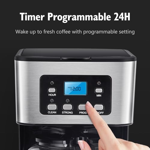 Taylor Swoden 12-Cup Programmable Coffee Maker, Regular & Strong Brew Drip Coffee Machine for Home and Office, Glass Carafe, Pause & Serve, Auto Shut Off, Black & Stainless Steel - My Kitchen Products
