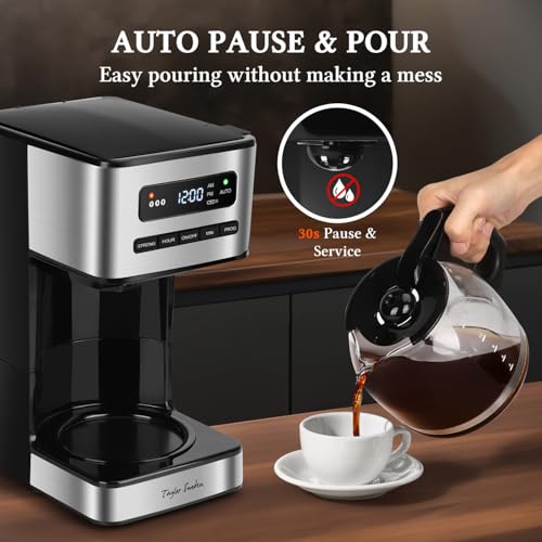 Taylor Swoden Programmable Coffee Makers 12 Cup, Hot and Iced Coffee Maker, 4 Brew Strength, LED Display, 24H Timer, Keep Warm&Auto Shutoff- Drip Coffee Machine for Home/Office, Black &Stainless Steel - My Kitchen Products