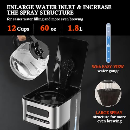 Taylor Swoden Programmable Coffee Makers 12 Cup, Hot and Iced Coffee Maker, 4 Brew Strength, LED Display, 24H Timer, Keep Warm&Auto Shutoff- Drip Coffee Machine for Home/Office, Black &Stainless Steel - My Kitchen Products