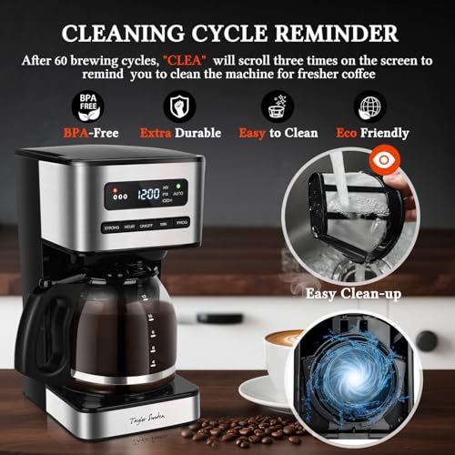 Taylor Swoden Programmable Coffee Makers 12 Cup, Hot and Iced Coffee Maker, 4 Brew Strength, LED Display, 24H Timer, Keep Warm&Auto Shutoff- Drip Coffee Machine for Home/Office, Black &Stainless Steel - My Kitchen Products