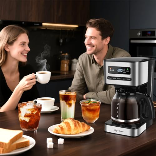 Taylor Swoden Programmable Coffee Makers 12 Cup, Hot and Iced Coffee Maker, 4 Brew Strength, LED Display, 24H Timer, Keep Warm&Auto Shutoff- Drip Coffee Machine for Home/Office, Black &Stainless Steel - My Kitchen Products
