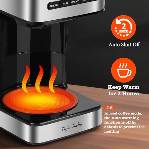 Taylor Swoden Programmable Coffee Makers 12 Cup, Hot and Iced Coffee Maker, 4 Brew Strength, LED Display, 24H Timer, Keep Warm&Auto Shutoff- Drip Coffee Machine for Home/Office, Black &Stainless Steel - My Kitchen Products