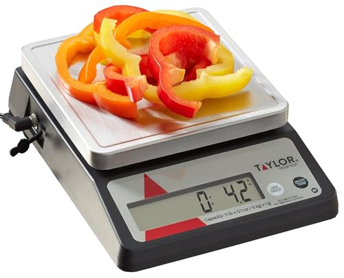 Taylor TE10FT 11-Pound Commercial Digital Portion Control Scale, 11 lb (5 kg) in 0.1 oz (1 g) Food and Cooking Scale, Tare and Hold Function, NSF, Stainless Steel Platform - My Kitchen Products