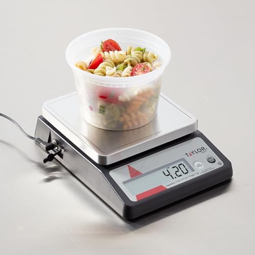 Taylor TE10FT 11-Pound Commercial Digital Portion Control Scale, 11 lb (5 kg) in 0.1 oz (1 g) Food and Cooking Scale, Tare and Hold Function, NSF, Stainless Steel Platform - My Kitchen Products