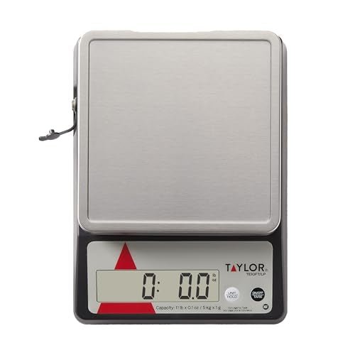Taylor TE10FT 11-Pound Commercial Digital Portion Control Scale, 11 lb (5 kg) in 0.1 oz (1 g) Food and Cooking Scale, Tare and Hold Function, NSF, Stainless Steel Platform - My Kitchen Products