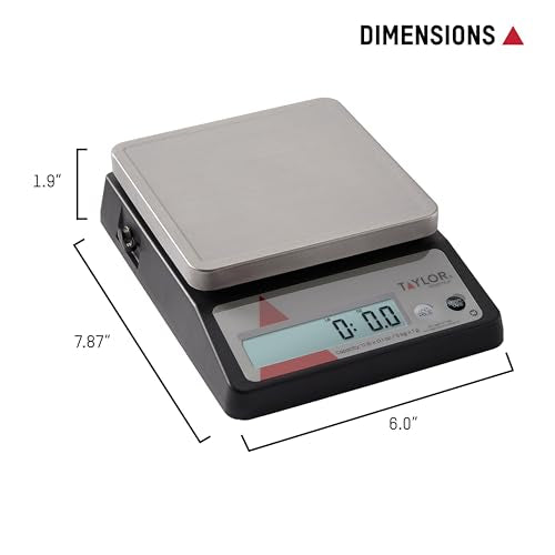 Taylor TE10FT 11-Pound Commercial Digital Portion Control Scale, 11 lb (5 kg) in 0.1 oz (1 g) Food and Cooking Scale, Tare and Hold Function, NSF, Stainless Steel Platform - My Kitchen Products