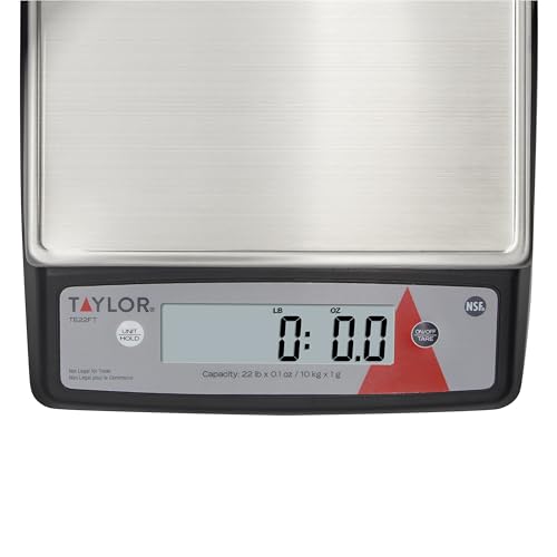 Taylor TE22FT 22-Pound Digital Portion Control Scale, Food Scale for Precise Weight Measuring and Portion Control, Tare and Hold Function, NSF, Stainless Steel Platform - My Kitchen Products