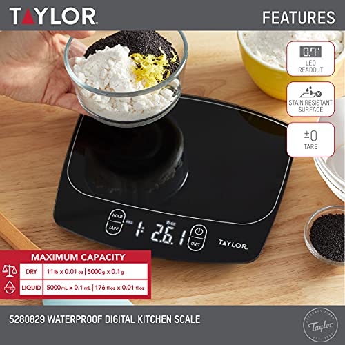 Taylor Waterproof Digital Kitchen Scale, 11 pounds, Black - My Kitchen Products